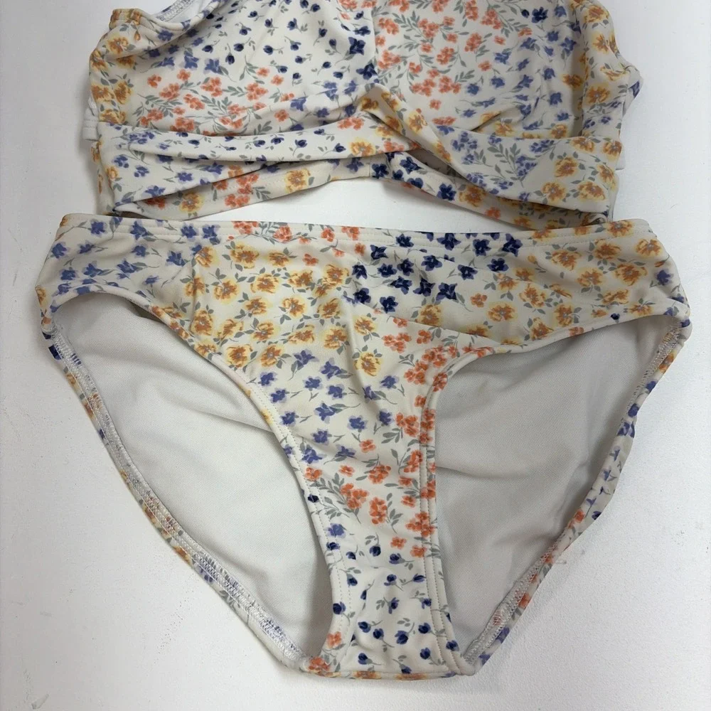 Abercrombie & Fitch Girl 11/12 Bikini White Small Pink Blue Flowers Summer Beach